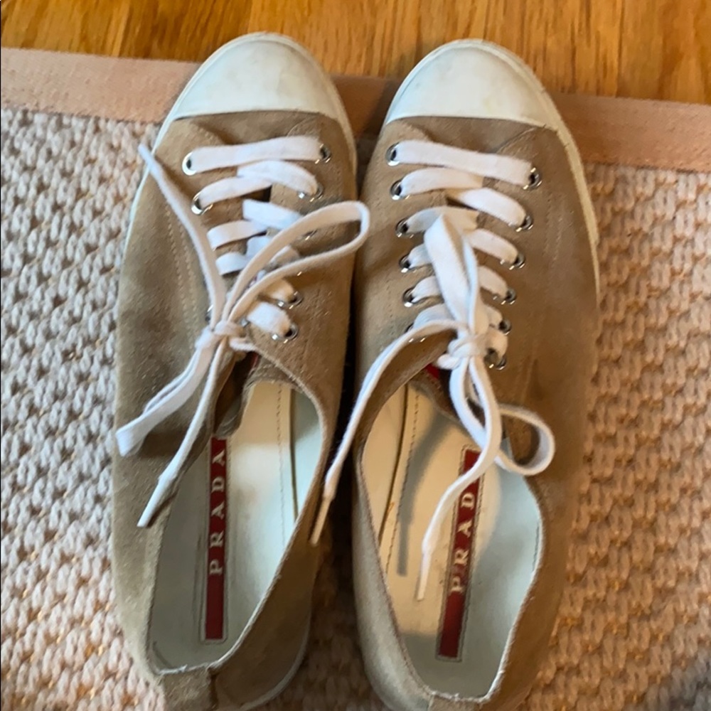Prada tan suede sneakers